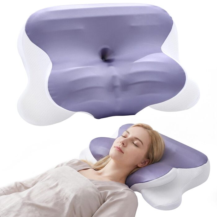 Подушка для шиї, подушка з піни з ефектом пам&39яті, ергономічна подушка для підтримки шиї, зручна підтримуюча подушка для шиї з дихаючим чохлом для сну на боці, спині та животі, (1 упаковка, сіра) Білийсірий