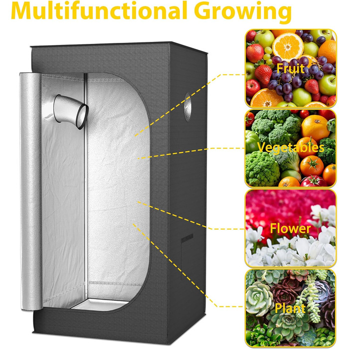 Тент для вирощування рослин Growzelt 40x40x120 см. Палатка для індору з відбиваючою плівкою, виготовлена з міцного оксфордського полотна 600D та сталевого каркасу. Ідеально підходить для вирощування овочів, квітів та трав у приміщенні.