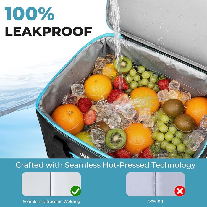 Велика сумка-холодильник 50 л, складна сумка-холодильник на 80 банок, складна/герметична з відкривачкою, велика сумка/холодильник для пікніка для кемпінгу, пляжу, пікніків, сімейних прогулянок на 4 особи, чорна