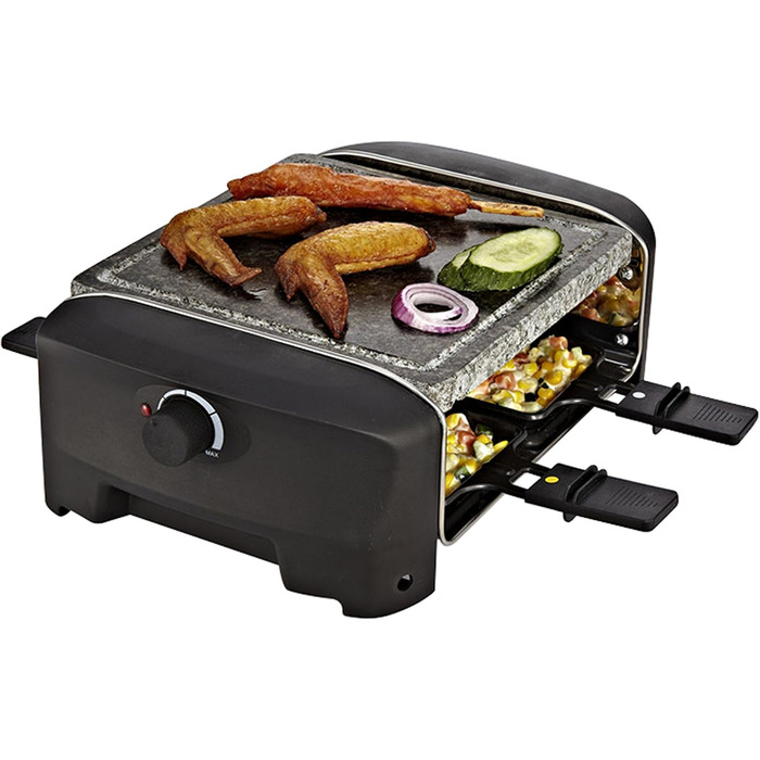 Гриль Princess Raclette до 4 осіб - з кам'яним грилем і регульованими налаштуваннями нагріву, 600 Вт, чорний, 162810 Stone Grill, на 4 особи