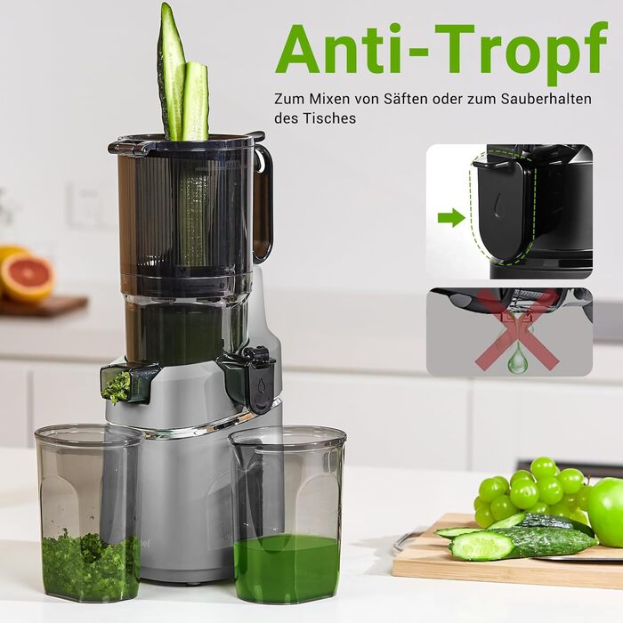 Автоматична соковижималка Все в одному AMZCHEF потужністю 250 Вт, з отвором 135 мм і об'ємом 1,8 л для овочів і фруктів, переможец