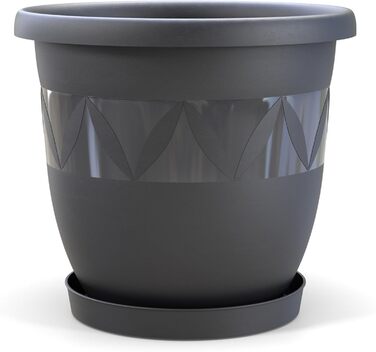 Горщик для квітів Plastard діаметр 40 см з блюдцем колір антрацит круглий кашпо для квітів садовий горщик з пластику стійкий до ат