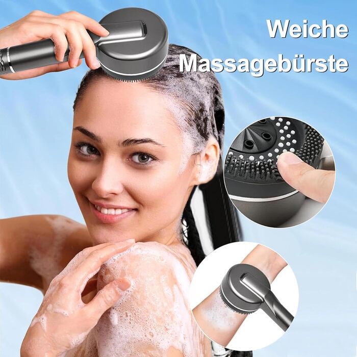 Душова лійка з шлангом та тримачем, ручна душова лійка високого тиску з фільтром від вапняного нальоту, водозберігаюча душова лійка зі стоп-функцією, душовий шланг з лійкою для підвищеного тиску води (сірий)