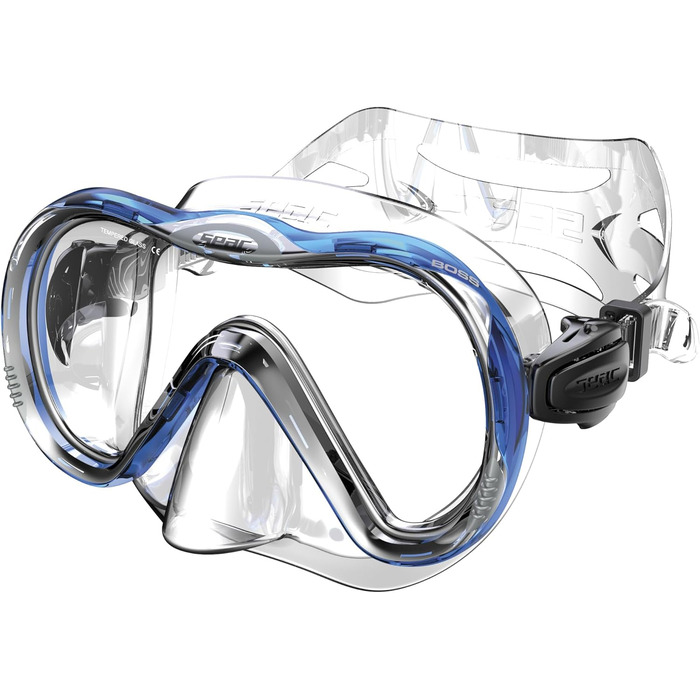 Силіконовий набір для дайвінгу та снорклінгу з маскою та трубкою з системою сухого верху та продувним клапаном, прозорий/синій