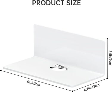 Настінна полиця Toski, не потребує свердління, 2 самоклеючі полиці, маленька, шириною 23 см, акрилова плаваюча полиця для ванної кімнати/вітальні/спальні/кухні/офісу, біла, 12 Г x 23 Ш x 9 В см