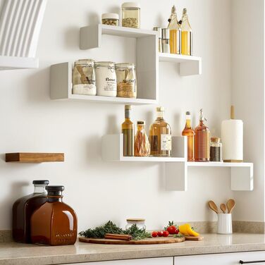 Настінна полиця SRIWATANA Біла, 5 шт. , дерев&39яна настінна полиця, плаваючі полиці, максимальне навантаження 40 кг, сучасний декор настінних дощок, настінні підвісні полиці своїми руками для вітальні, ванної кімнати, спальні, офісу, кухні (чисто біла)