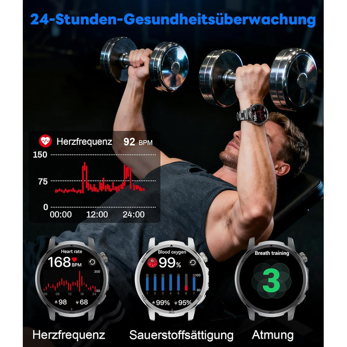 Розумний годинник FEELNEVER Military для чоловіків з акумулятором 1000 мАг/великим сенсорним екраном HD 1,85 дюйма/світлодіодним підсвічуванням, фітнес-годинник з 2 ремінцями/110 спортивних режимів, відстеження серцевого ритму/сну, водонепроникний IP68, г