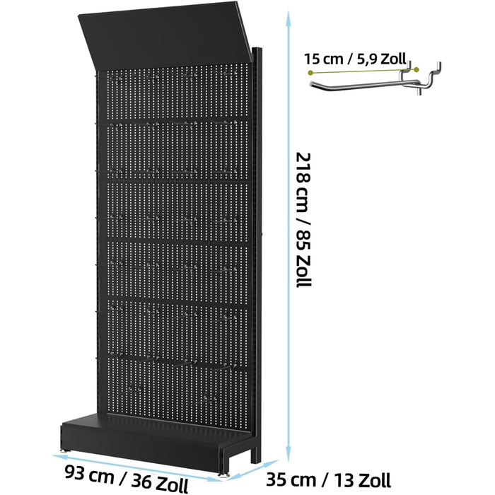 Набір металевих перфорованих дощок 30 гачків, розміри 215,9 x 91,4 x 33 см, вантажопідйомність до 150 кг Органайзер для інструментів Hooks Garage, контейнери для зберігання та панель для інструментів, ефективний чорний, 2 шт.