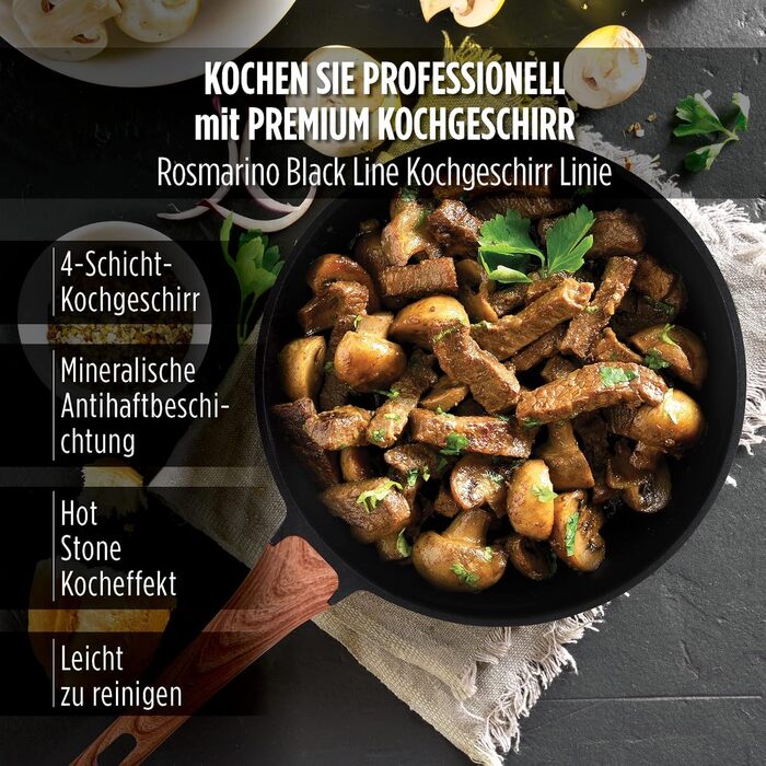 Професійна сковорода ROSMARINO 28 см - Сковорода з покриттям з відмінним розподілом тепла та теплопродуктивністю для індукційних т