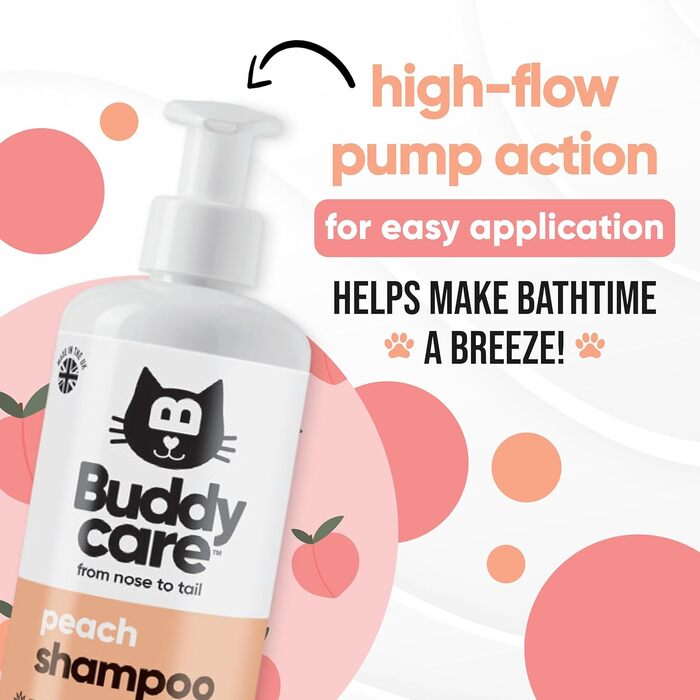 Шампунь для котів Buddycare Peach Шампунь для глибокого очищення Фруктовий аромат з алое вера та вітаміном B5 500 мл