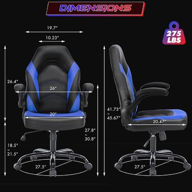 Ігрове крісло Sweetcrispy ергономічне комп&39ютерне крісло, стільце зі штучної шкіри, крісло керівника, регульоване поворотне крісло, робоче крісло з відкидними підлокітниками, чорний/синій
