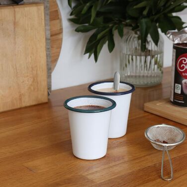 Аргоновий посуд 6 x 300 мл Білі емальовані кружки - Сині - Багаторазові бляшані кружки з нержавіючої сталі для кемпінгу, подорожей, пиття, кави, дитячі склянки