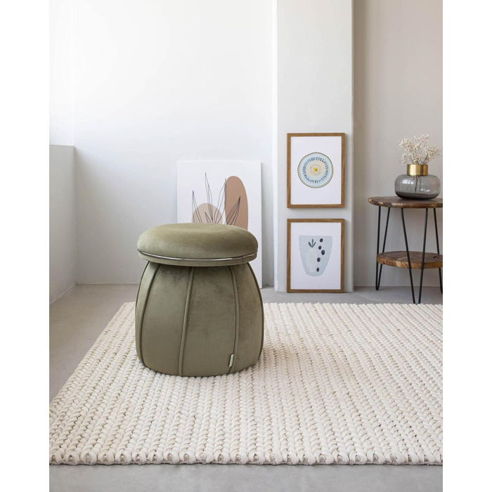 Пуф/оттоманка з м&39якого зеленого оксамиту, конусоподібної/грибоподібної форми, для вітальні, спальні, дитячої кімнати, оздоблення з графітової штучної шкіри, висота приблизно 55 см, колір зелений оксамит