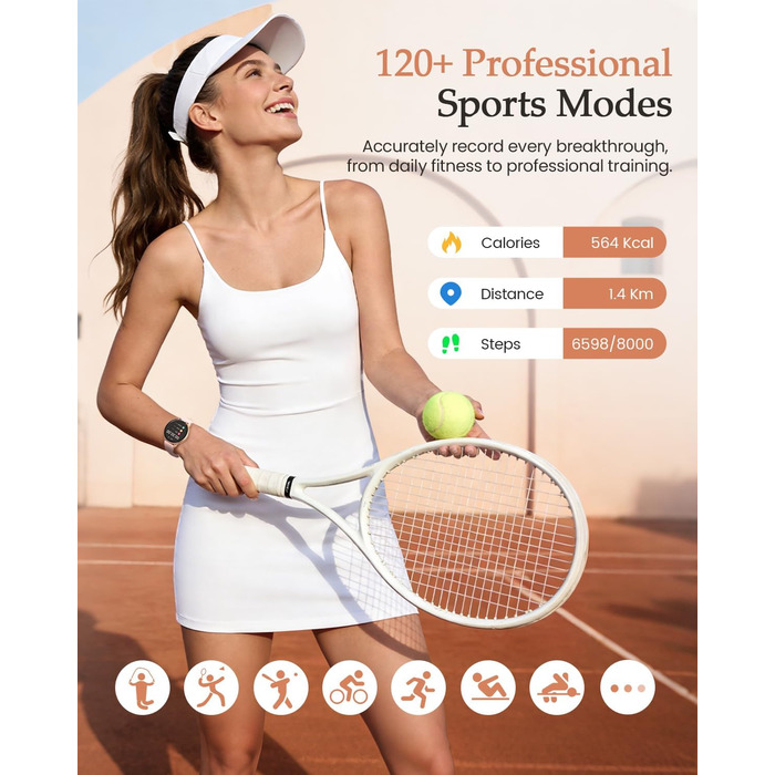 Жіночий смарт-годинник, 1,27-дюймовий HD фітнес-годинник з функцією телефону, відстеження менструального циклу, понад 120 спортивних режимів, 24-годинний монітор серцевого ритму, 24-годинний монітор SpO2, монітор сну, калорії, фітнес-трекер, IP68, сумісни