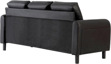 Диван 173 см, Чорні дивани для вітальні, Зручний тканинний диван, 3-місний диван з підлокітниками, 3 подушки та 4 дерев&39яні ніжки, Глибокий диван для відпочинку для домашнього офісу (чорний)