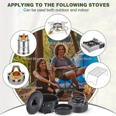 Набір посуду для кемпінгу та пікніка, 14 предметів каструлі, сковорода, чайник та столові прибори