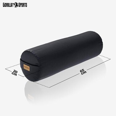 Підкладка для йоги GORILLA SPORTS - Ø20 см, чохол, який можна прати, 100 бавовна, з наповнювачем зі спельти, ручка для перенесення, вибір кольорів - йога-рулон, подушка для йоги, підкладка для йоги, пілатес, для відновлювальної йоги, чорний