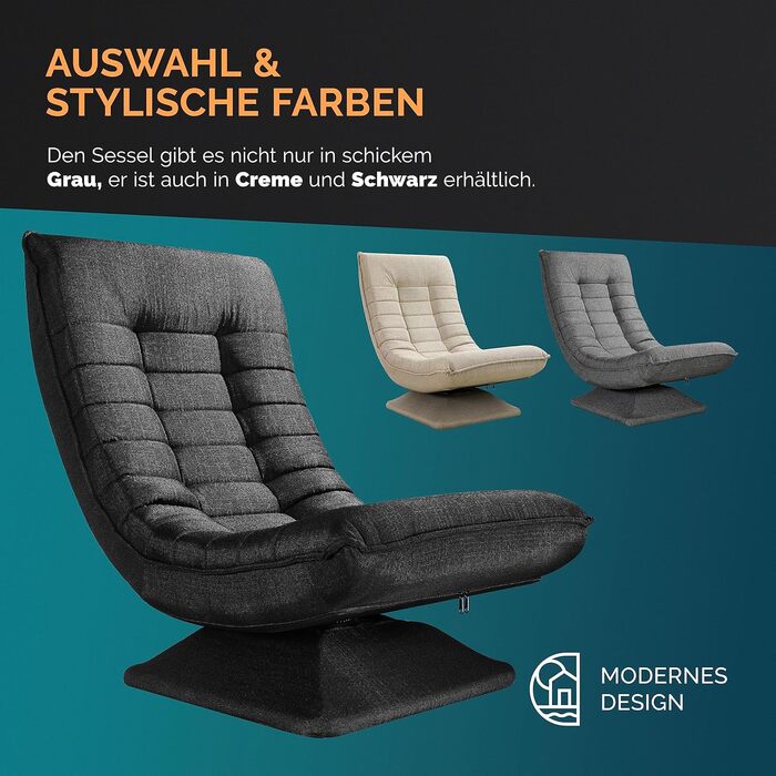 Крісло Casaria з регульованою спинкою, поворот на 360, складне, вантажопідйомність 150 кг, 60x105x87 см, м&39яке, ігрове крісло для вітальні, чорне