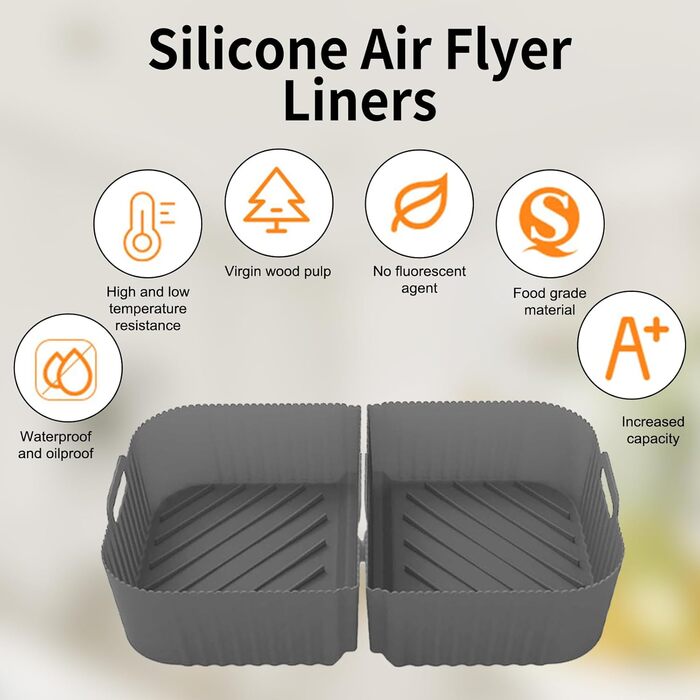 Силіконові вставки Аксесуари для фритюрниці 10.4L Ninja AF500EU AF500EUCP, силіконова форма для аксесуарів для фритюрниці (сірий-2 шт. и 5.2 л ука 10.4 л) чорний 2 шт. и 5,2 л ука 10,4 л