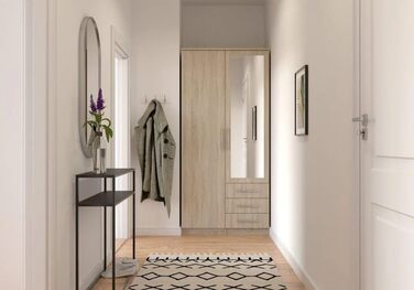 Шафа Fabryka Mebli Idczak з дзеркалом, 2 двері, 3 шухляди - Шафа з орними дверима - Шафа для спальні - 61 x 100 x 207 см - Шафа для вітальні - Вішалка для пальто, Sonoma Cabinet 2d Sonoma/Sonoma