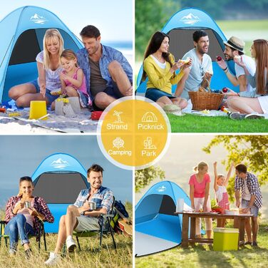 Розкладний пляжний намет для 2-3 осіб, автоматичний пляжний кемпінговий намет, захист UV50, портативний надлегкий пляжний намет для сімей, пляжний кемпінг, садовий з сумкою для перенесення, небесно-блакитний