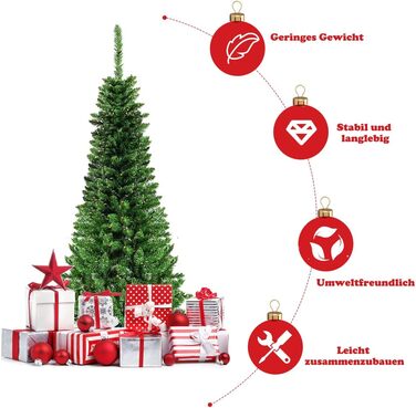 Різдвяна ялинка-олівець з теплими білими світлодіодними вогнями 225 см COSTWAY