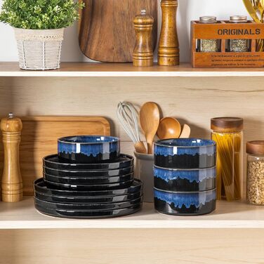 Зіркоподібні тарілки та миски vancasso, 12 предметів, синій набір посуду для кухні, сучасний набір посуду з кам'яного посуду на 4
