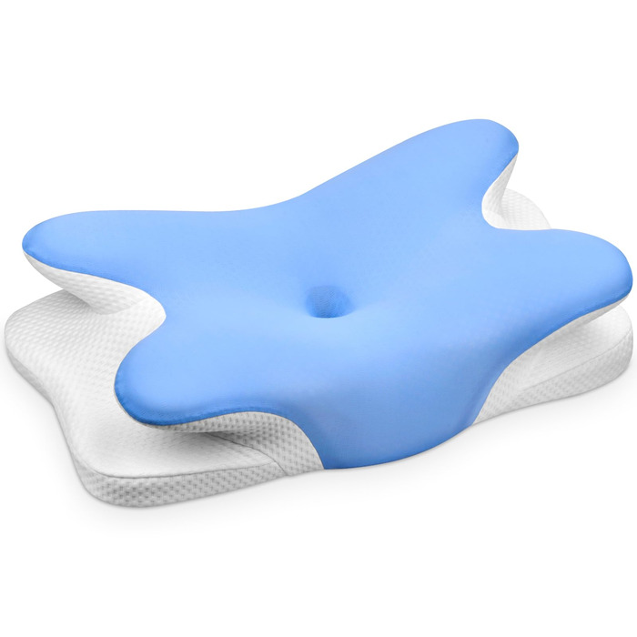 Подушка з піни з ефектом пам&39яті, подушка для підтримки шиї, ергономічна подушка для сну на боці, подушка для шиї, подушка для голови для сну на боці, спині та животі, 69x37x9/12 см, синя