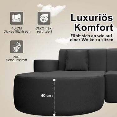 Кутовий диван AVAWING, кутовий диван з чистого пінопласту, без необхідності встановлення, L-подібний диван для вітальні, чорний з підлокітником ліворуч