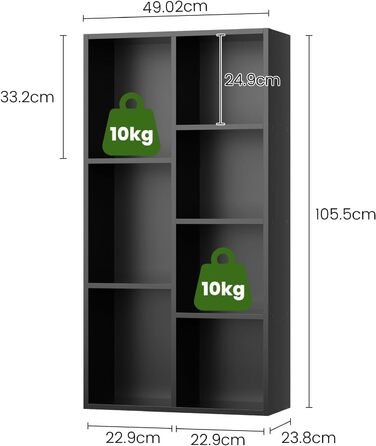 Книжкова шафа, книжкова полиця, з 7 відділеннями, офісна полиця, кубічна полиця, окремостояча полиця, для вітальні, спальні, офісу, дитячої кімнати, чорна