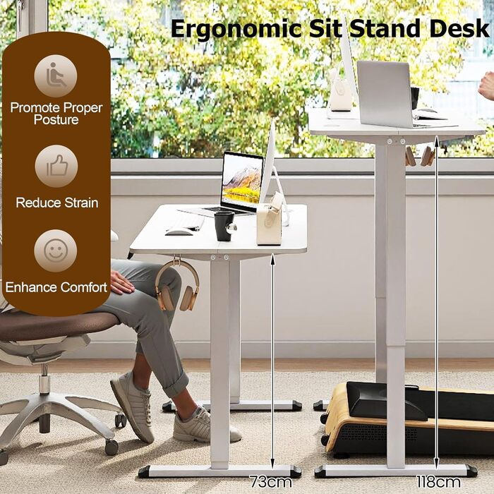 Електричний стіл LIFEZEAL для роботи сидячи та стоячи, регульований по висоті, з тримачем для навушників та органайзером для кабелів, ергономічний стіл з функцією пам&39яті для домашнього офісу, білий