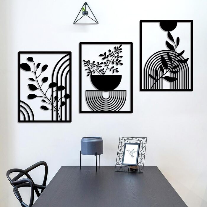 Панелі Сучасний геометричний металевий настінний декор Настінний декор Металевий чорний настінний декор Настінне мистецтво для вітальні Для дому, спальні, вітальні (30x40 см), 3