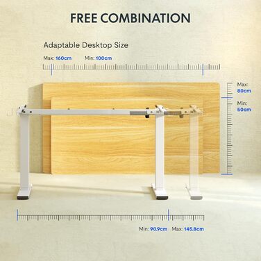 Каркас столу FlexiSpot з регулюванням висоти з 2 гачками, функцією пам&39яті висоти та світлодіодним індикатором висоти, ніжки столу з електричним регулюванням висоти (білий) EN1 білий
