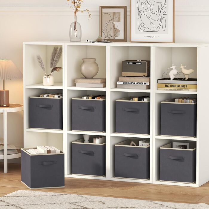 Коробка для зберігання Lifewit Fabric, складні куби для зберігання об&39ємом 18 л, органайзери з нетканого матеріалу з ручкою для полиць-кубів, вставка для полиць, 8 предметів, 26,5 x 26,5 x 28 см, сірий