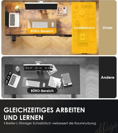 Кутовий стіл OffiGo, регульована висота, 160x80 см, Стіл з регульованою висотою та 4 шухлядами, електричний L-подібний стіл з розеткою для офісу та навчання, великий кутовий стіл, вінтажний коричневий, 160 x 80 см