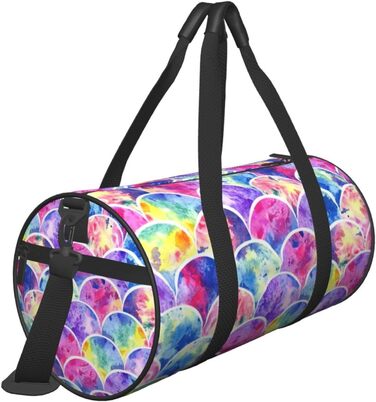 Спортивна сумка-мішок для подорожей, барвистий дизайн Райдуга та принт Русалка, чорний колір, універсальний розмір, дорожня сумка