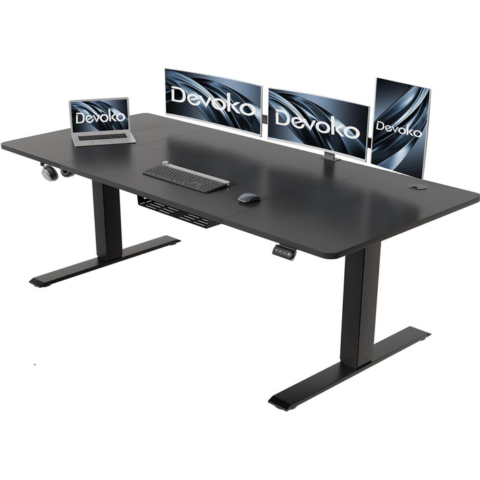 Стіл для письмового столу 180 x 80 см з лотком для кабелів, електрично регульований по висоті стійкий стіл для стояння, комп'ютерн