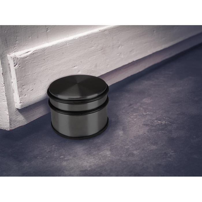 Дверний обмежувач Perel з нержавіючої сталі, без свердління, з нековзною гумовою основою, висотою 75 мм і діаметром 90 мм, для тон