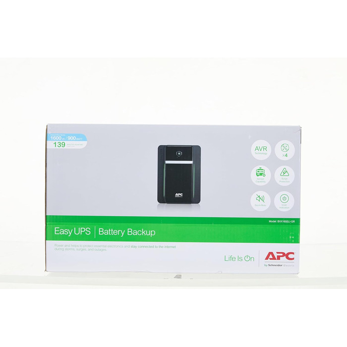 ДБЖ APC Easy UPS - BVX1600LI-GR - джерело безперебійного живлення 1600 ВА з виходами Schuko, резервний акумулятор і захист від перенапруг, резервний акумулятор з стабілізатором, світлодіодні індикатори 1600 ВА / 900 Вт DIN-виходи Одинарний