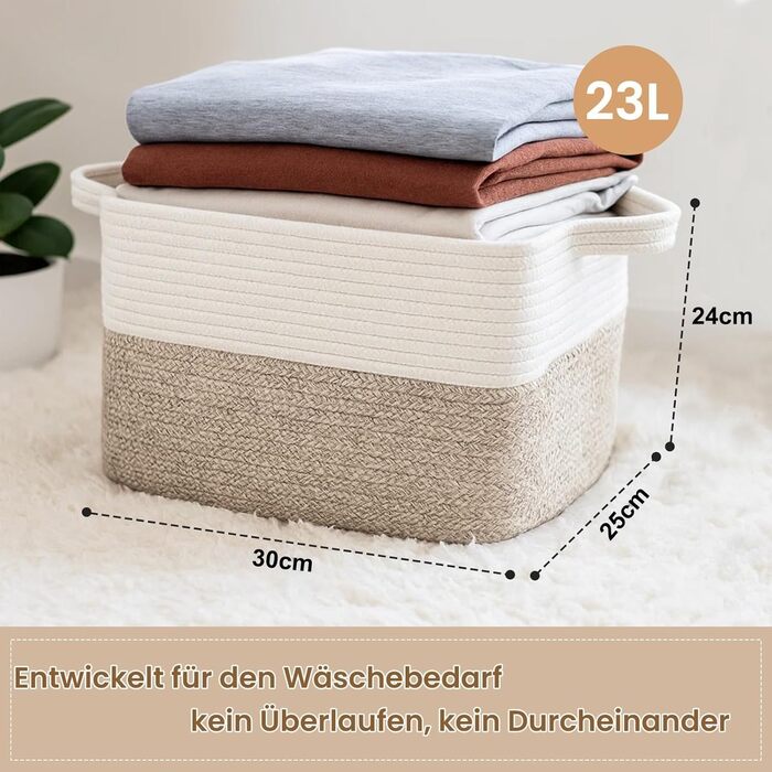 Набір із 3 невеликих кошиків для зберігання, бавовняні полиці-кошики для полиць, дитяча кімната, вітальня, дитяча кімната, ванна кімната, 30x25x24 см, білий та коричневий.