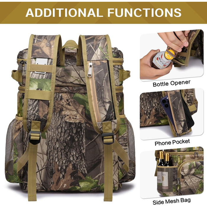 Рюкзак Великий утеплений камуфляж із охолоджувальним відділенням для чоловіків і жінок - Ідеальний пікнік Подорож Кемпінг Тактичний пляж, 54 Cans Thermal Cooler Bag