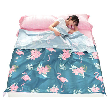 Ультралегкий портативний бавовняний спальний мішок-підкладка Stillshine для одного/двомісного подорожі з візерунком &quotФламінго&quot, для кемпінгу на свіжому повітрі (синій фламінго, 160 * 230 см)