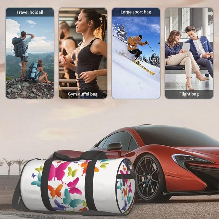 Спортивна сумка-мішок для подорожей з яскравим принтом метеликів, чорна, універсальний розмір, дорожня сумка