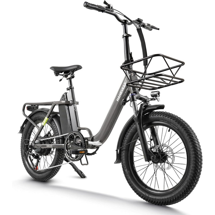 Складаний електровелосипед HANEVEAR H6-Light, електричні велосипеди з датчиком крутного моменту Акумулятор 48 В 14,5 Аг, запас ходу до 120 км Двигун 55 Нм 250 Вт 3,0-дюймовий Fat E-Bike, позашляховий електровелосипед Pedelec для чоловіків та жінок, сірого