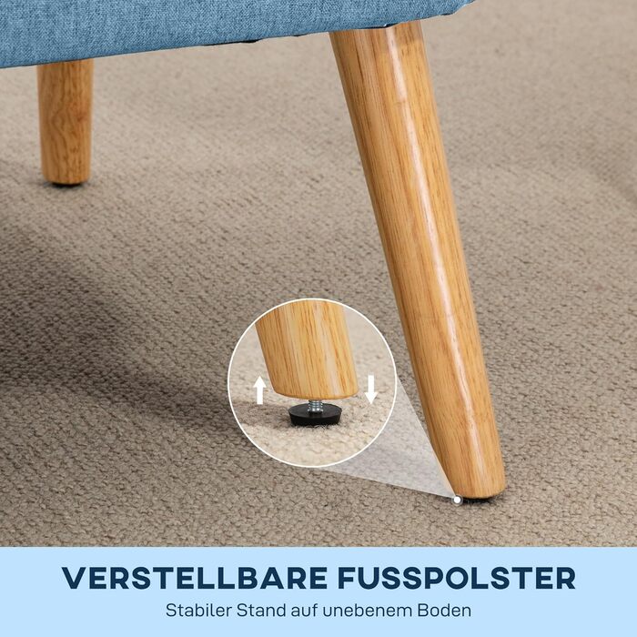 Місний диван HOMCOM, невеликий двомісний диван з лляним виглядом, сучасний м&39який диван для вітальні, спальні, невеликого простору, синій, 117 x 56,5 x 77 см, 2-