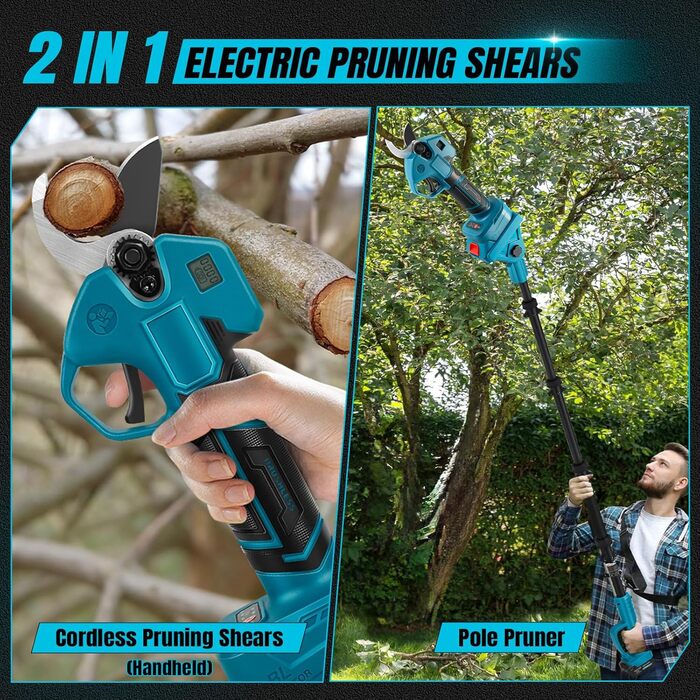 Акумуляторні сучкорізи зі штангою, безщіткові садові ножиці, сумісні з акумуляторами Makita, отвір 50 мм, максимальний діаметр різу 35 мм, ножиці для обрізки саду та дерев, подовження 2 м (акумулятор не входить до комплекту), макс. 35 мм, зі штангою