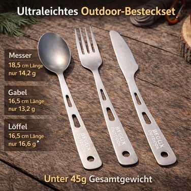 Набір титанових столових приборів для кемпінгу, 3 предмети ложка, виделка, ніж, надлегкий посуд для активного відпочинку на природі, столові прибори для подорожей, для бушкрафту, кемпінгу, дому або в подарунок