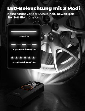 Електричний повітряний насос Oasser з подвійним дисплеєм 6000mAh 150 PSI, акумуляторний компресор з 3M 12V прикурювача для автомобіля, мотоцикла, велосипеда, м&39яча, подорожей, кемпінгу