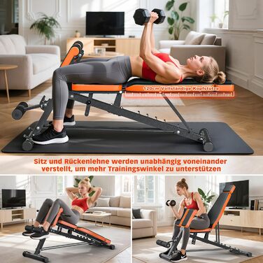 Регульована похила лава XDDIAS 4-в-1, тренажер для розгинання спини великого розміру, лава для присідань з опорною подушкою, 8-рівнева лава для тренувань спини для горизонтального, похилого та вертикального положень, до 450 кг, помаранчевий колір