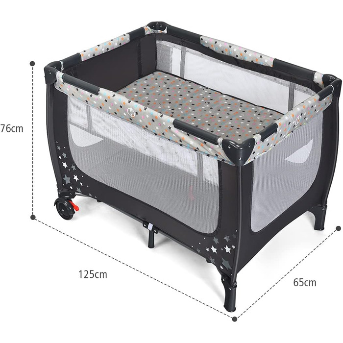Ліжечко-манеж COSTWAY 2 в 1, складне, 120 x 60 см, 2-рівневе дитяче ліжечко з матрацом та сумкою для перенесення (сіре)